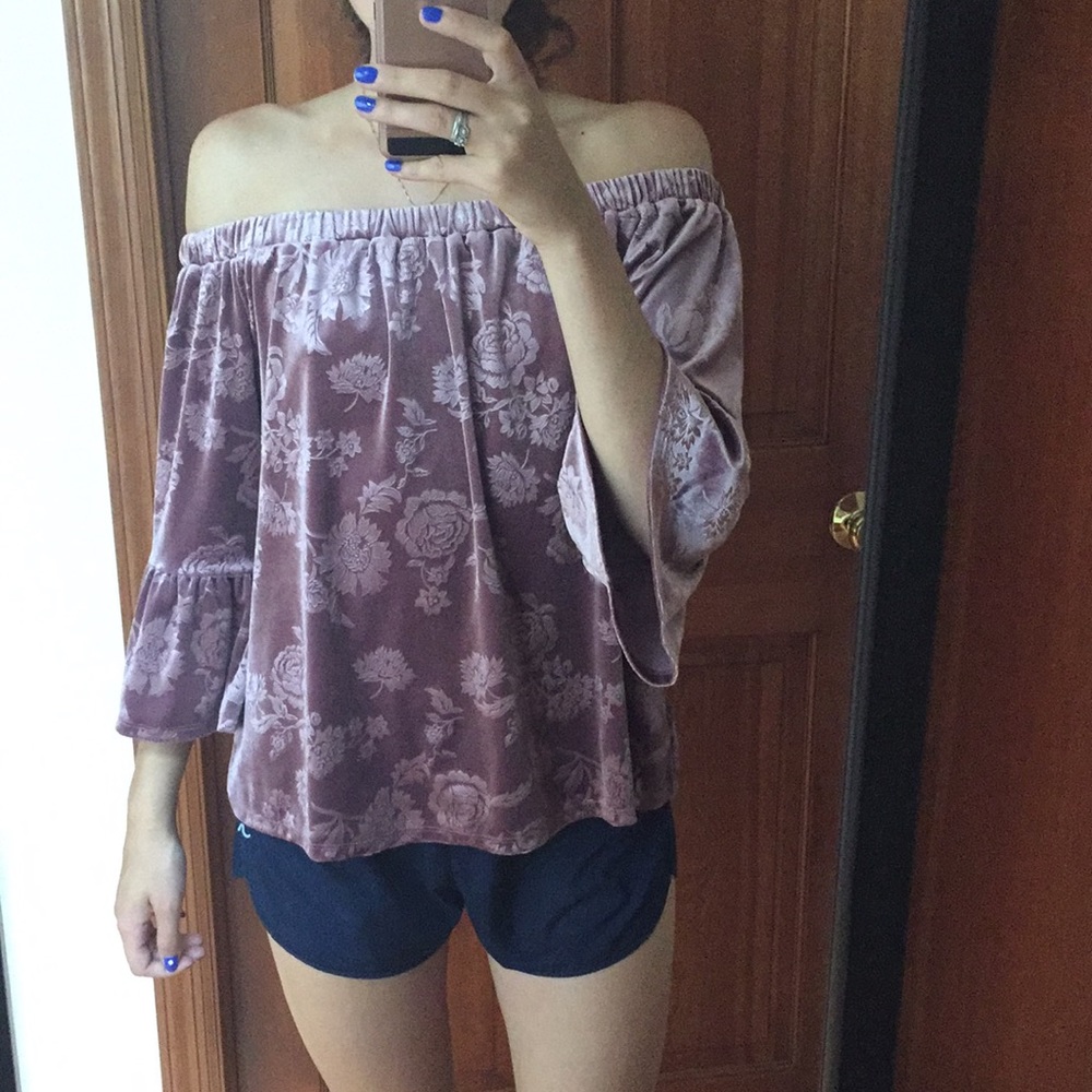 Strapless Bell Sleeve Velvet Shirt